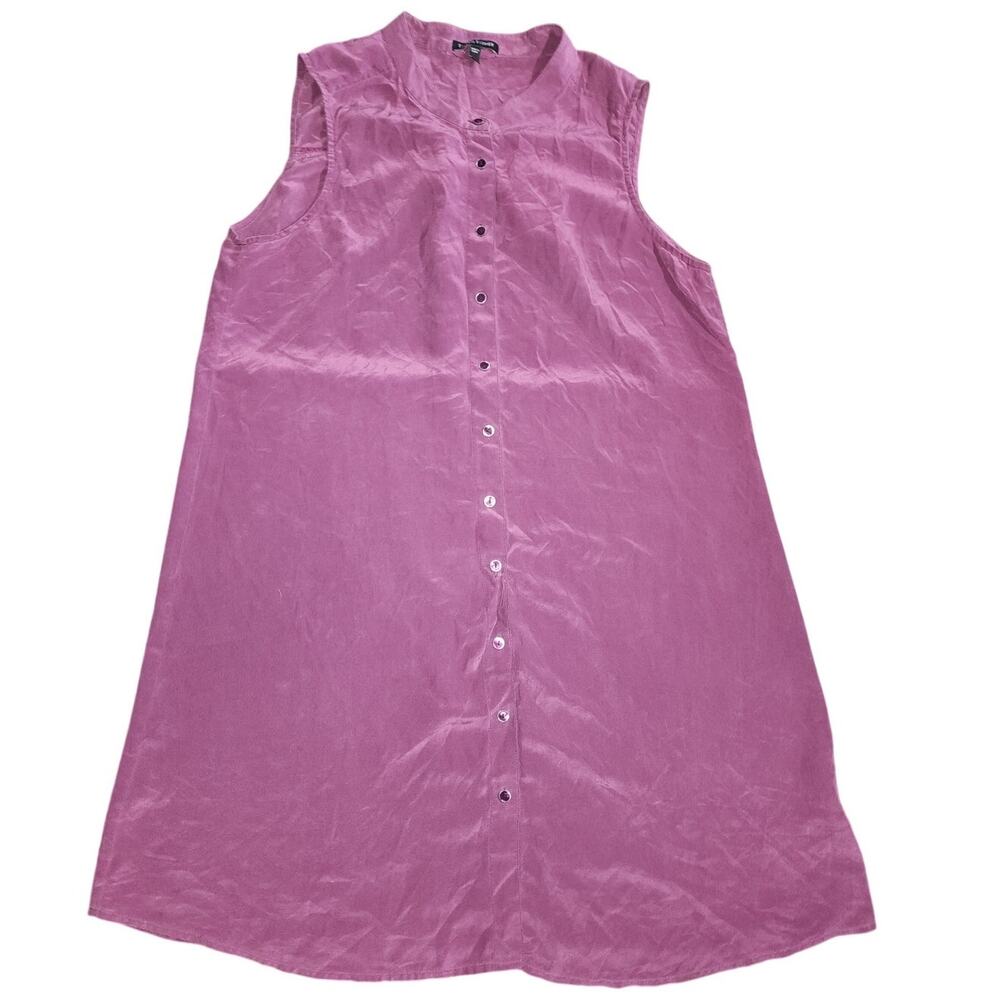 Eileen Fisher Sleeveless Button Down Silk Tunic Purple Dress Size Medium